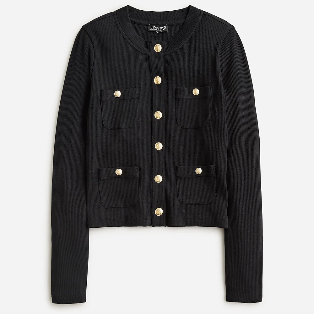 J. Crew Black Ribbed Cardigan with Gold Buttons